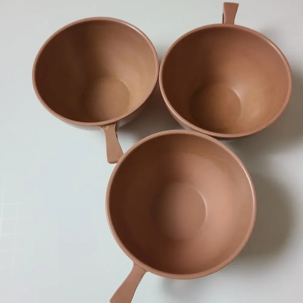 Vintage Miramar California Pottery Cups Set of 3 Speckled Peach Pink Mugs USA